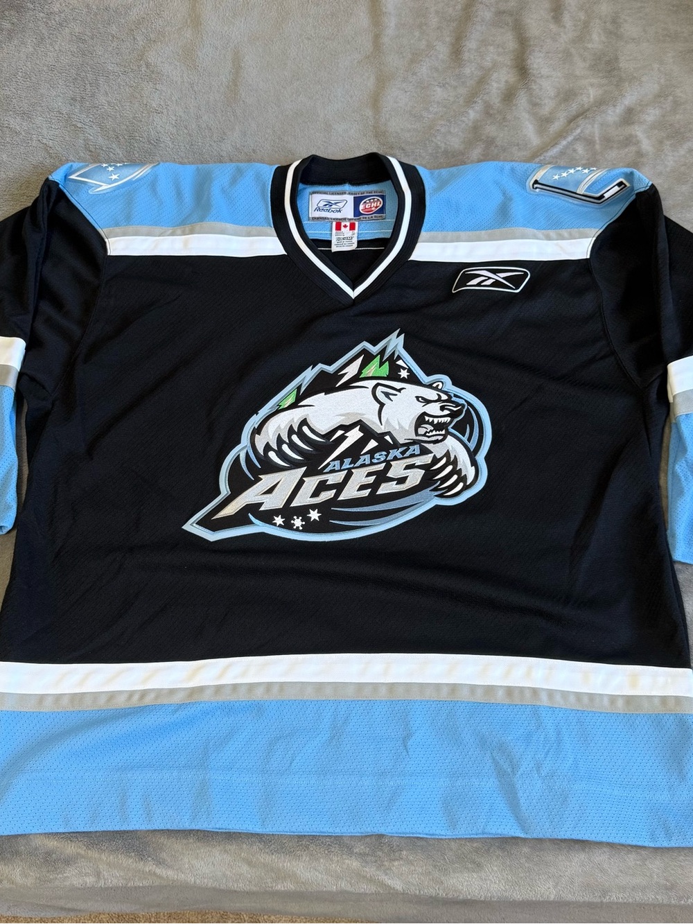 Alaska Aces Hockey Jersey Mens XL Reebok ECHL CCM Maska Air Knit Black Blue